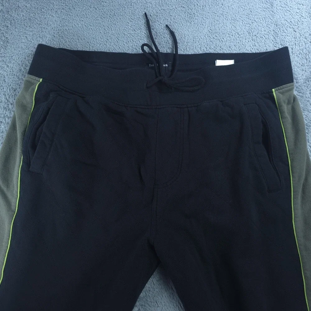 True Religion Jogger Pants Mens XL Black Quilted Colorblock Elastic Waist Cuffed